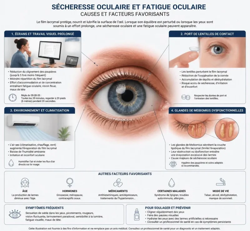 apprenez à reconnaître les symptômes distinctifs de la fatigue oculaire et de la sécheresse oculaire pour mieux protéger votre santé visuelle au quotidien.