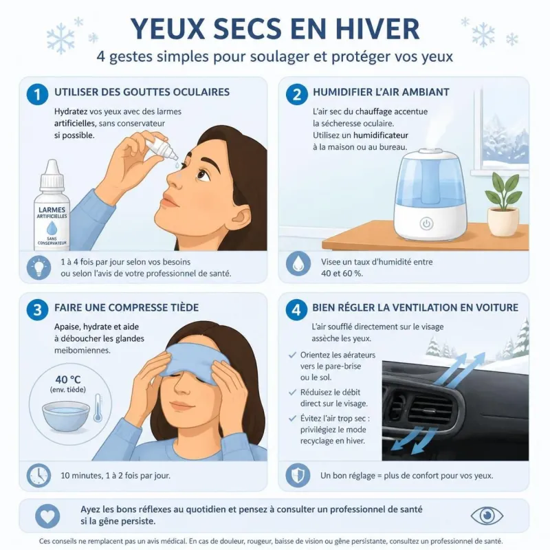 découvrez pourquoi le chauffage assèche vos yeux et apprenez des astuces efficaces pour prévenir et soulager la sécheresse oculaire en hiver.