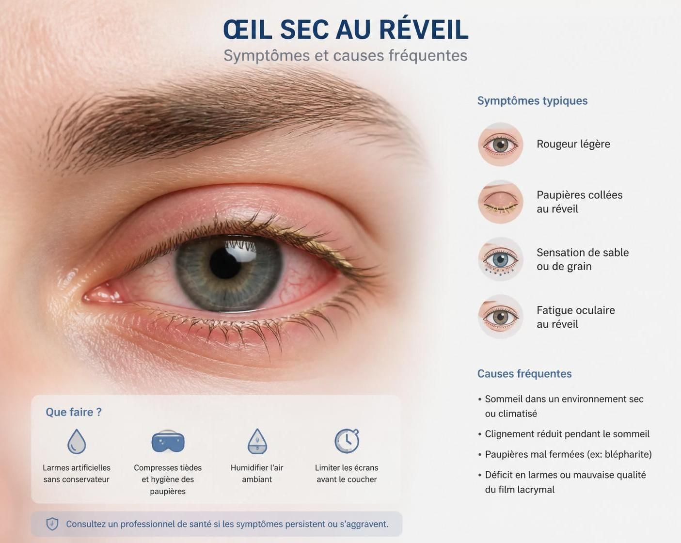 découvrez les causes courantes des yeux secs la nuit et explorez des solutions efficaces pour soulager cet inconfort et améliorer votre confort oculaire pendant le sommeil.
